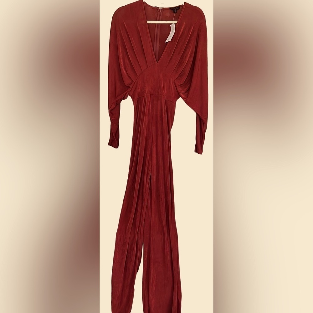 BETTY JEFFRIES Solid Rust Color, Silky Feel Long Sleeve Pantsuit, Sz Small, NWT.